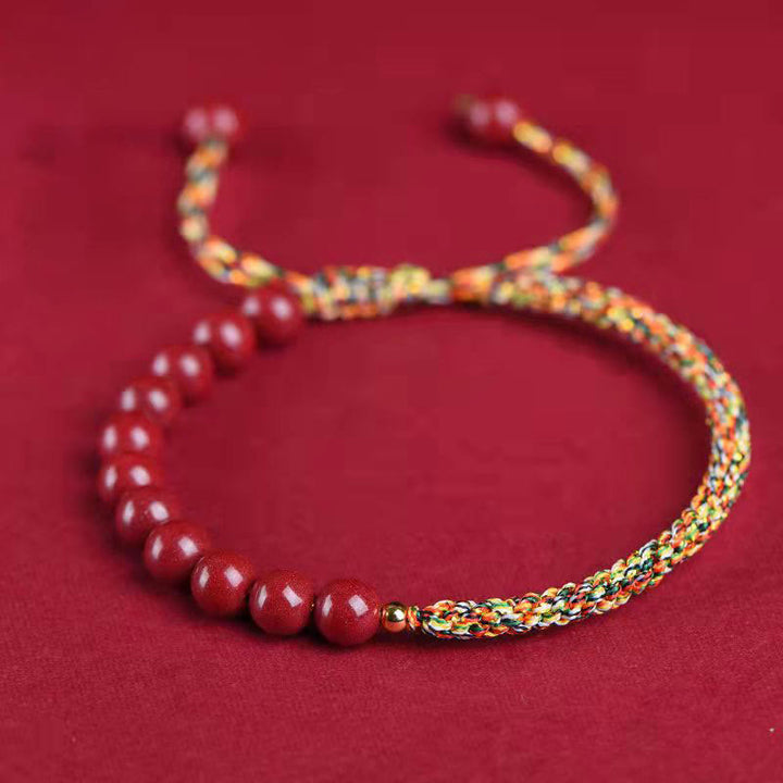 Buddha Stones Natural Cinnabar King Kong Knot Blessing String Bracelet