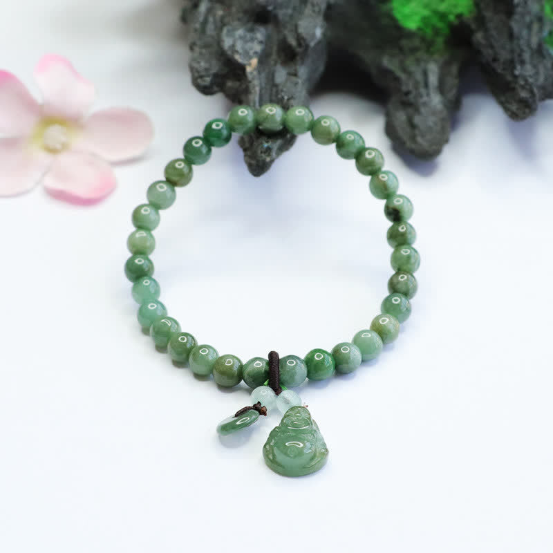 Buddha Stones Laughing Buddha Cyan Jade Healing Bracelet