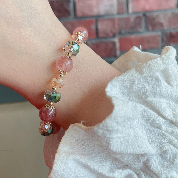 Buddha Stones Natural Strawberry Quartz Colorful Crystal Positive Bracelet