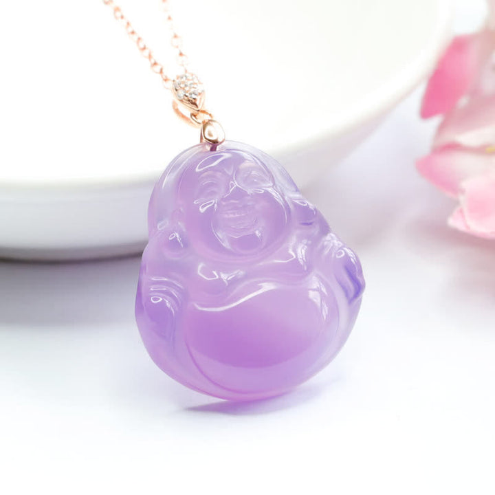 Buddha Stones Laughing Buddha Purple Jade Happiness Necklace Pendant