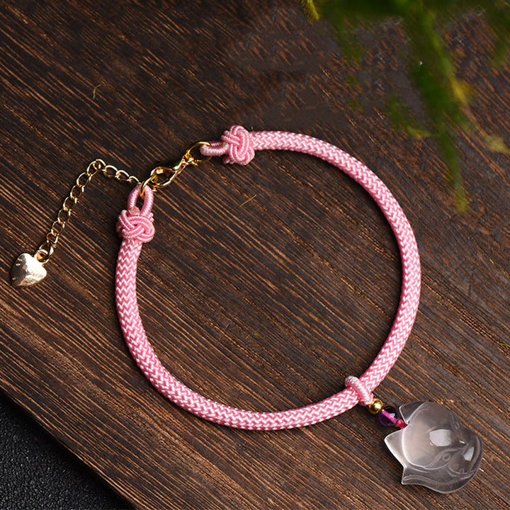 Lucky Pink Crystal Fox Love String Bracelet