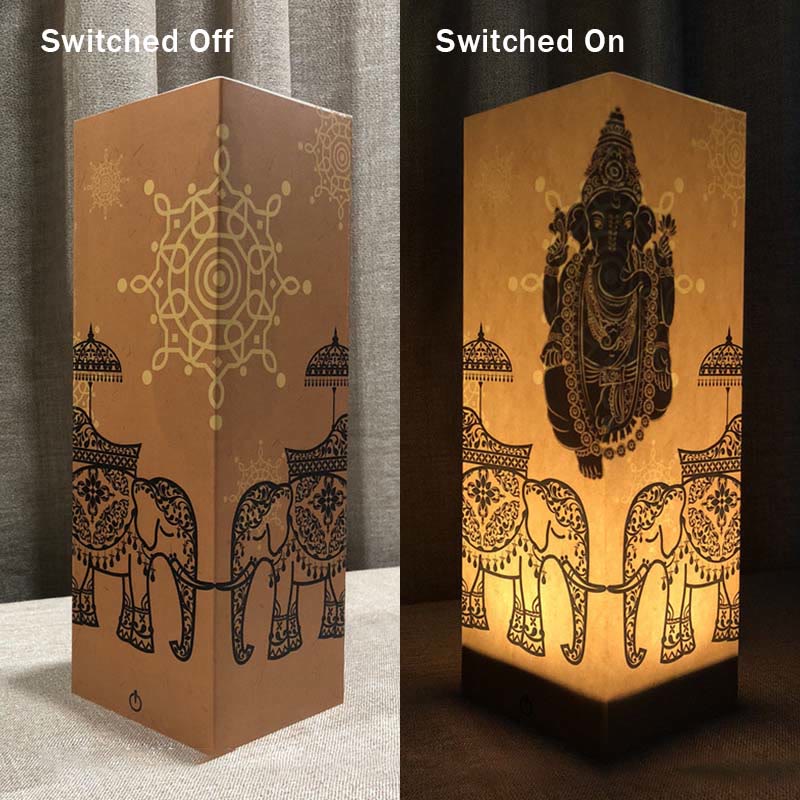 Buddha Stones Ganesh Ganpati Elephant Statue Paper Shadow Light Lamp Protection Home Decoration