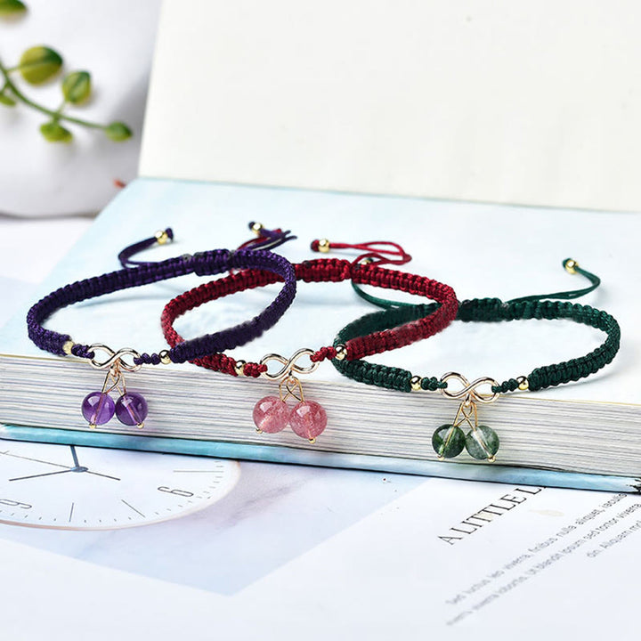 Buddha Stones Natural Strawberry Quartz Amethyst Green Phantom Bead Positive Bracelet