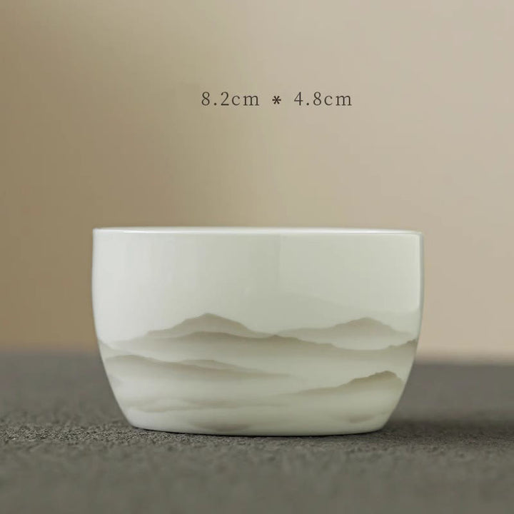 Buddha Stones Vintage Ink Painting Mountain White Porcelain Ceramic Gaiwan Sancai Teacup Kung Fu Tea Cup And Saucer With Lid Tea Utensil Teapot