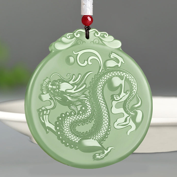 Chinese Zodiac Dragon Jade Luck Necklace String Pendant