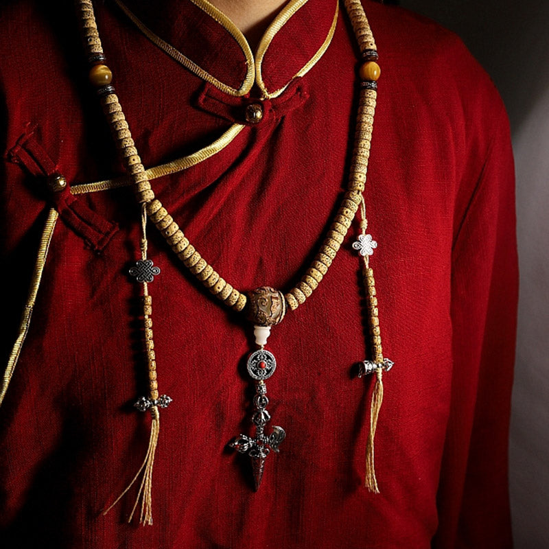 Tibet 108 Mala Beads Bodhi Seed Cross Vajra Dharma Wheel PiXiu Wealth Bracelet
