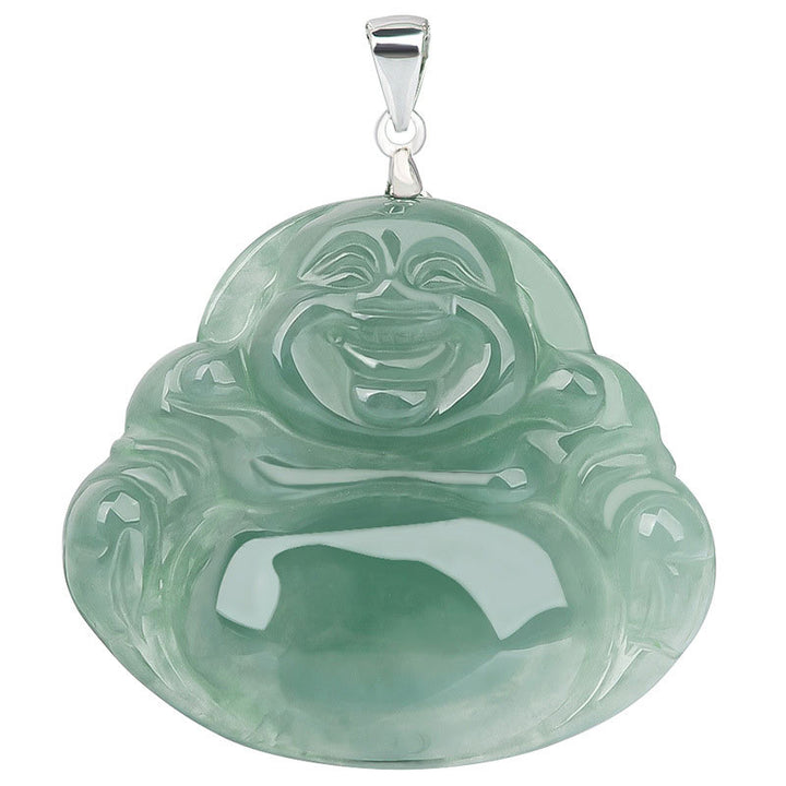 925 Sterling Silver Laughing Buddha Jade Protection Calm Necklace Chain Pendant