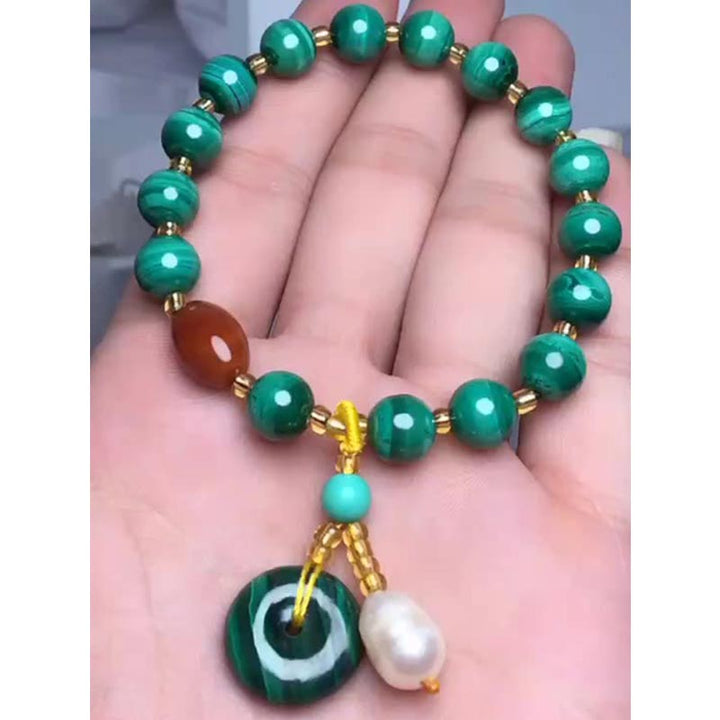 Natural Malachite Red Agate Bead Protection Charm Bracelet