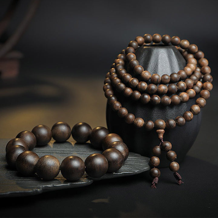 Buddha Stones 108 Mala Beads Agarwood Peace Strength Calm Bracelet