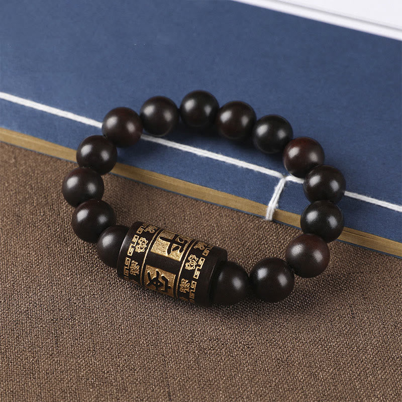 Buddha Stones Lightning Strike Wood Om Mani Padme Hum Protection Bracelet