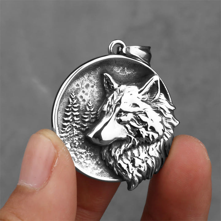 Buddha Stones Vintage Wolf Head Pattern Design Titanium Steel Balance Necklace Pendant