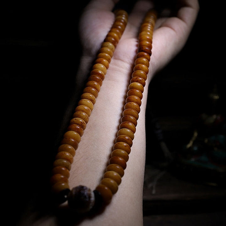 Buddha Stones Tibet 108 Mala Beads Yak Bone Three-eyed Dzi Bead Keep Away Evil Spirits Bracelet