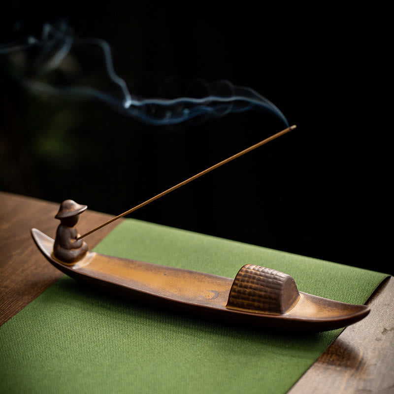 A Lonely Fisherman Afloat Ceramic Healing Incense Burner