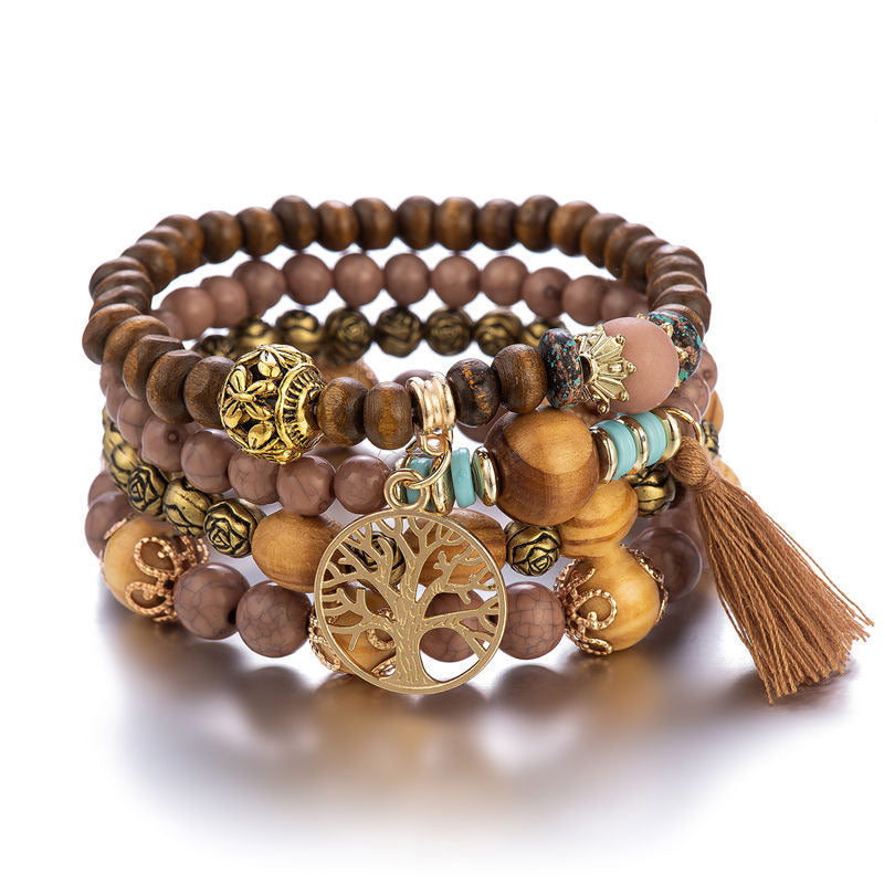 Wenge Wood Layered Tree Tassel Healing Bracelet