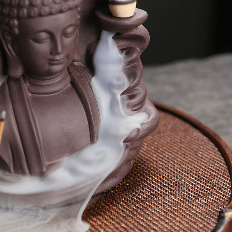 Tibetan Avalokitesvara Buddha Lotus Healing Backflow Smoke Fountain Incense Burner