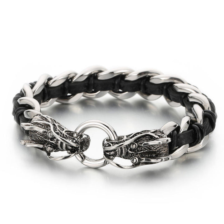 Dragon Leather Titanium Steel Protection Luck Braided Bracelet