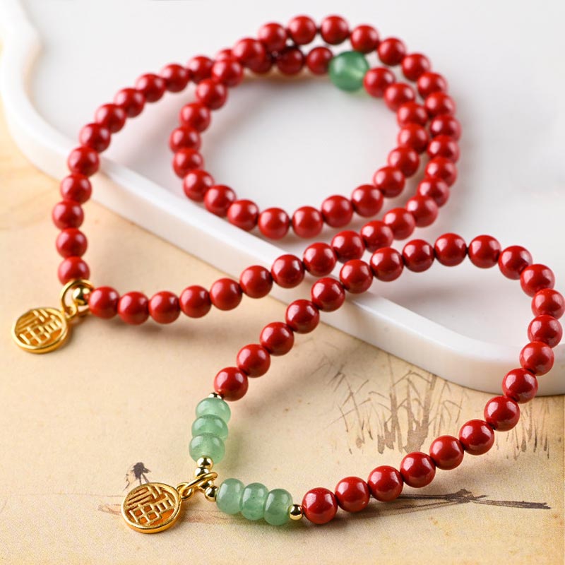 Buddha Stones Tibetan Cinnabar Green Aventurine Luck Bracelet Necklace