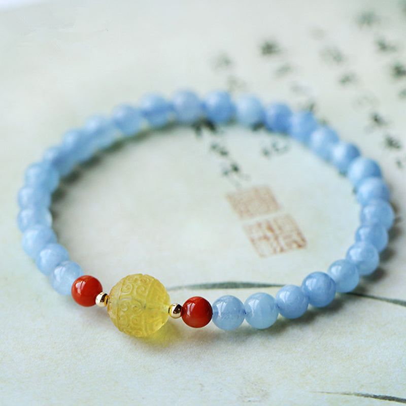 Natural Aquamarine Amber Healing Bracelet (Extra 30% Off | USE CODE: FS30)