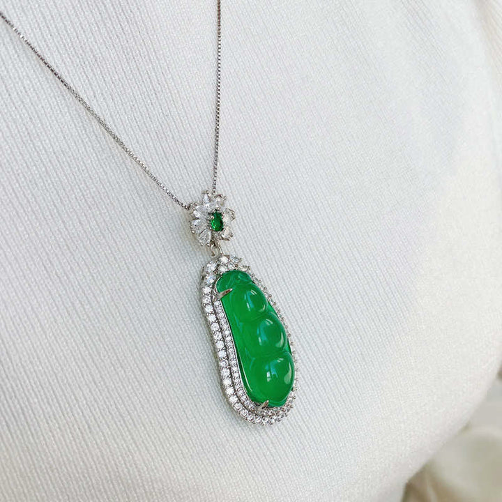 Fortune Bean Cyan Jade Luck Necklace Pendant