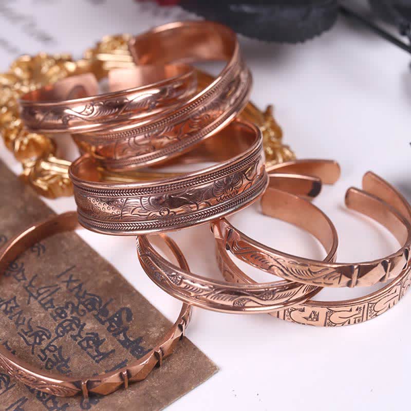 Vintage Pattern Luck Balance Copper Cuff Bracelet Bangle