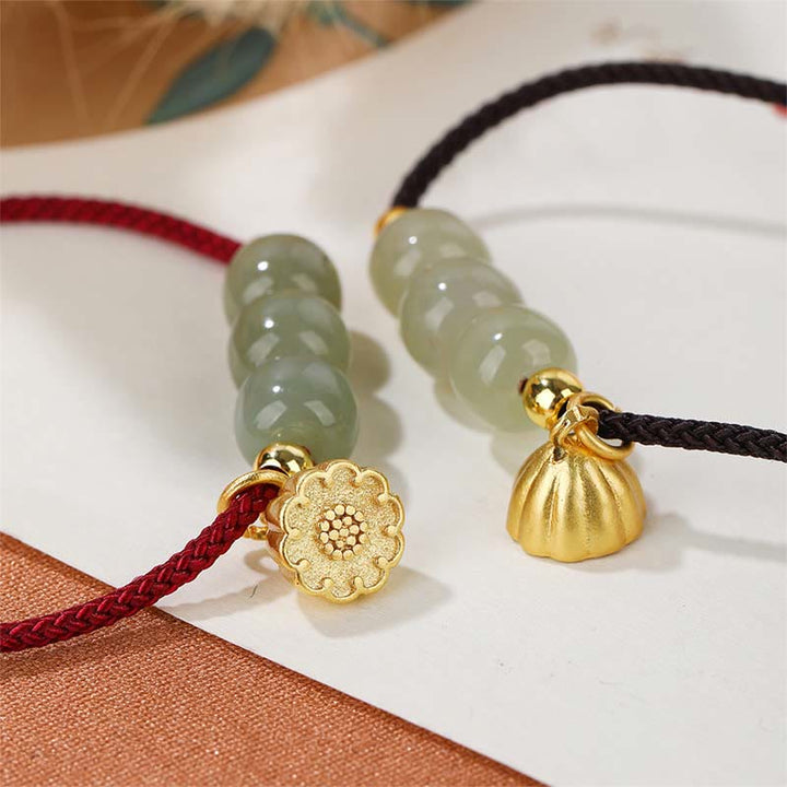 Buddha Stones Handmade Hetian Jade Bead Lotus Pod Prosperity Luck Braided Bracelet