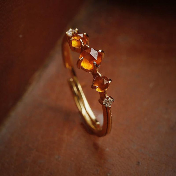 Buddha Stones Yellow Rhinestones Copper Wealth Adjustable Ring