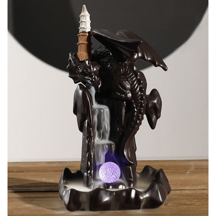 Nordic Dragon Ceramic Backflow Smoke Fountain Meditation Healing Incense Burner Led Ball Decoration