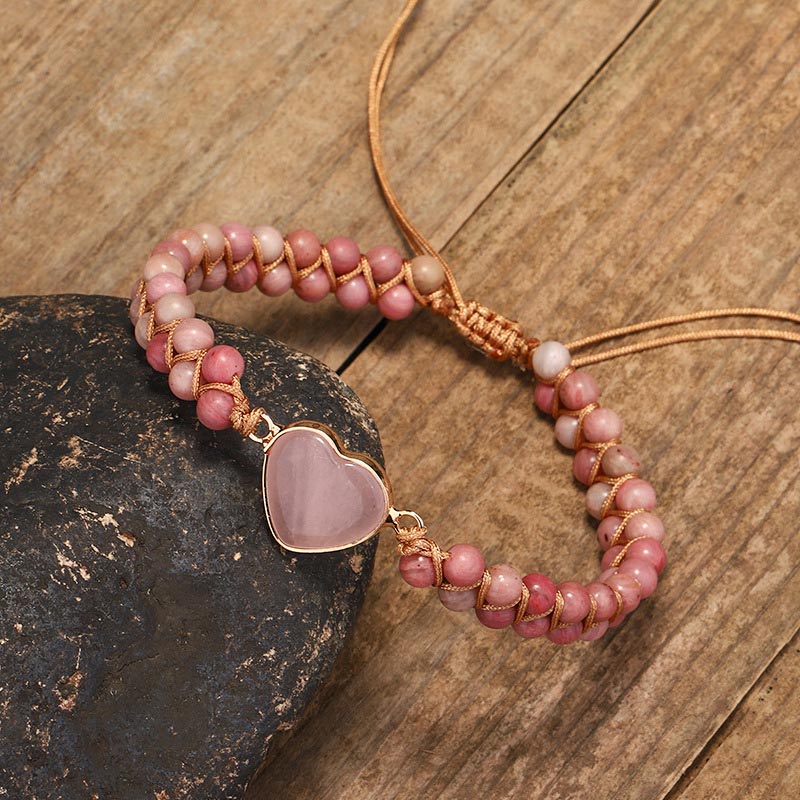 Natural Rhodonite Love Heart Healing Bracelet