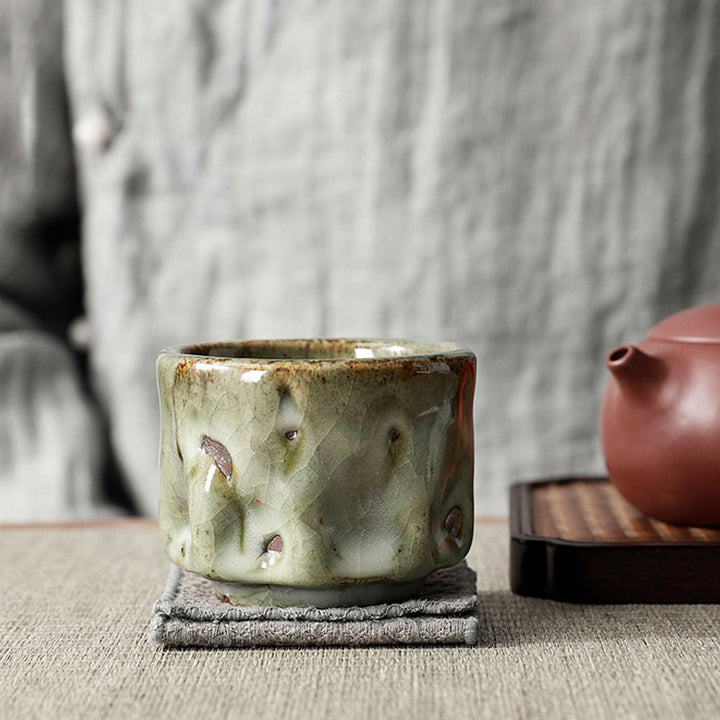 Buddha Stones Handcrafted Simple Cracked Ice Texture Chinese Jianzhan Ceramic Teacup Kung Fu Tea Cup