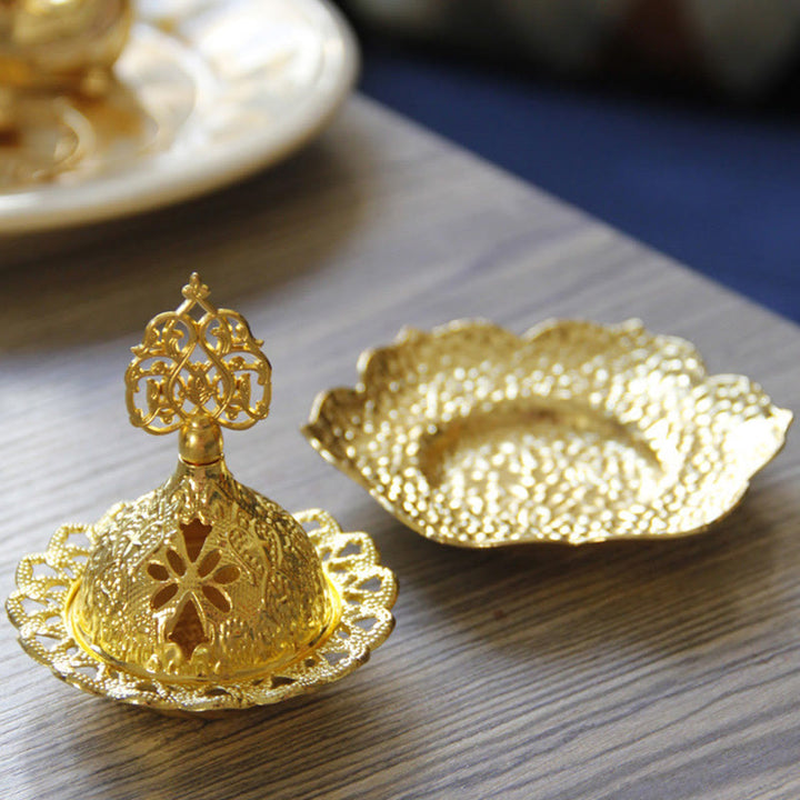 Gold Leaf Coaster Spiritual Mini Alloy Metal Incense Burner