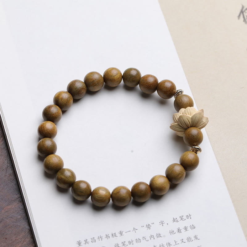 Buddha Stones Green Sandalwood Boxwood Lotus Soothing Bracelet