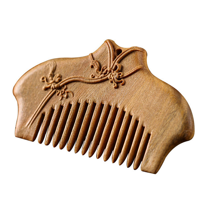 Green Sandalwood Flower Pattern Engraved Soothing Comb