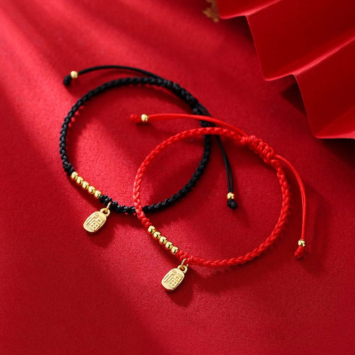 Buddha Stones Handmade Fu Character Charm Luck Fortune Rope Bracelet