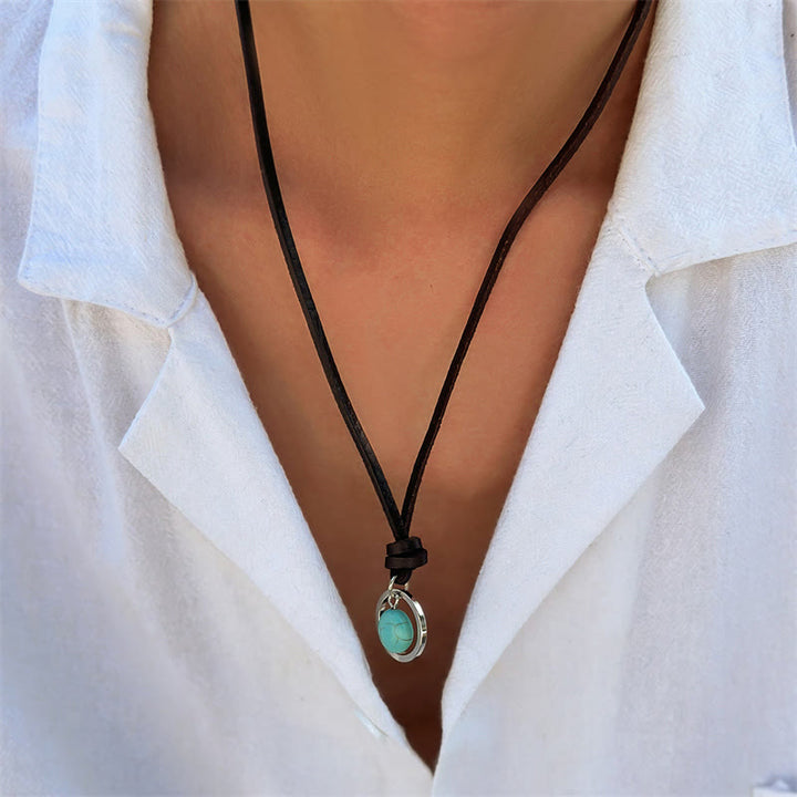 Buddha Stones Round Turquoise Stone Protection Strength Necklace Pendant