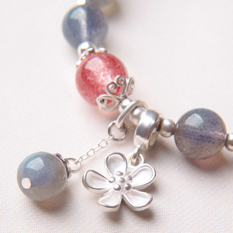 Moonstone Strawberry Quartz Flower Healing Charm Bracelet