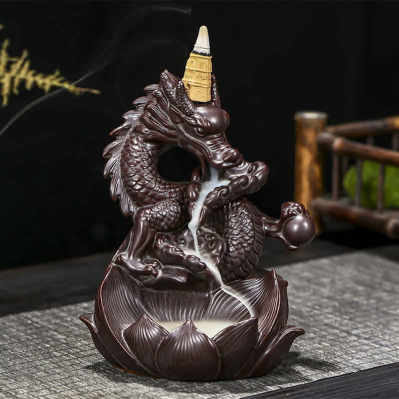 Dragon Lotus Pattern Strength Protection Ceramic Incense Burner Decoration