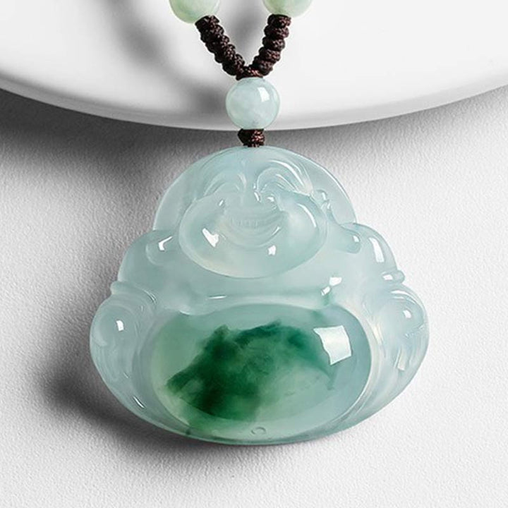 Buddha Cyan Jade Luck Necklace Pendant