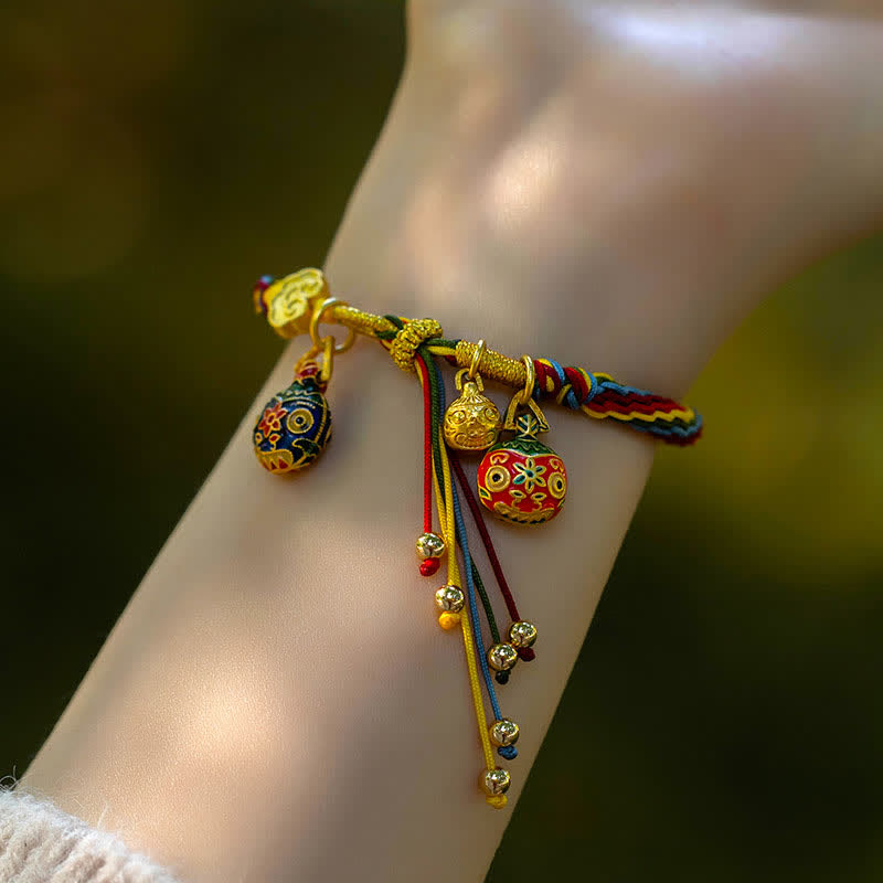 Buddha Stones Gold Swallowing Beast Family Luck Reincarnation Knot Colorful String Bracelet