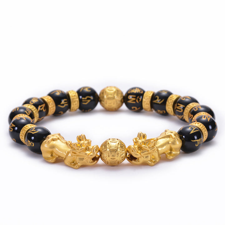 Buddha Stones Double Pixiu Obsidian Wealth Bracelet