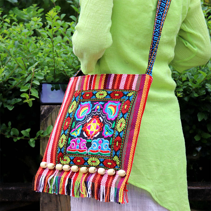 Tibetan Handmade Embroidered Camellia Canvas Shoulder Bag Crossbody Bag