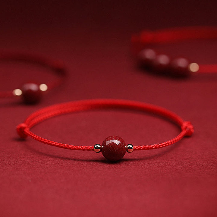 Buddha Stones Natural Lucky Cinnabar Bead Blessing String Bracelet Anklet