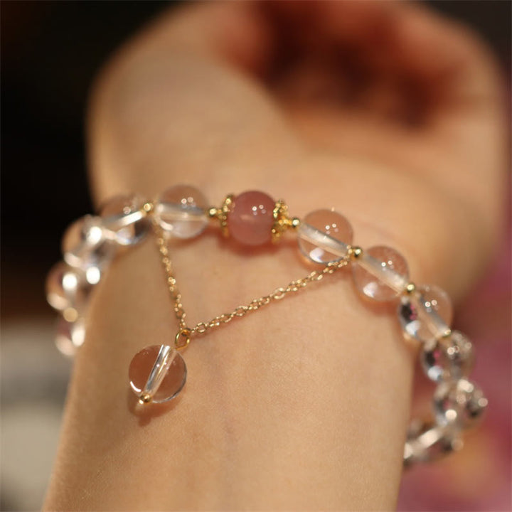 Natural Silver Sheen Obsidian Pink Crystal White Crystal Protection Yin Yang Color Couple Bracelet