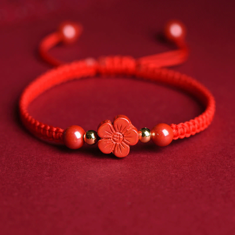 Four Leaf Clover Five-petal Flower Cinnabar Blessing Red String Bracelet