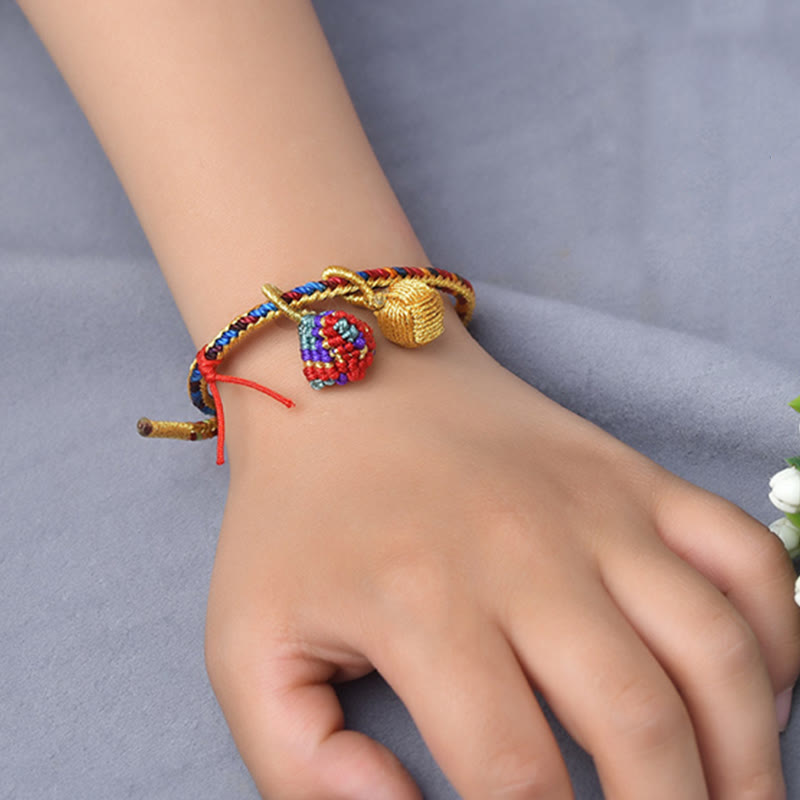 Buddha Stones Colorful Rope Luck Handmade Zongzi Golden Ball Charm Bracelet