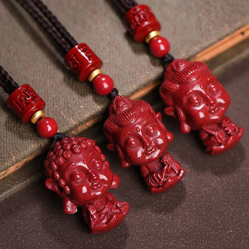 Buddha Stones Chinese Zodiac Natal Buddha Natural Cinnabar Amulet Keep Away Evil Spirits Necklace Pendant