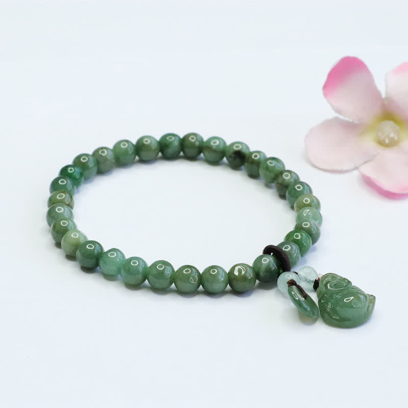 Buddha Stones Laughing Buddha Cyan Jade Healing Bracelet