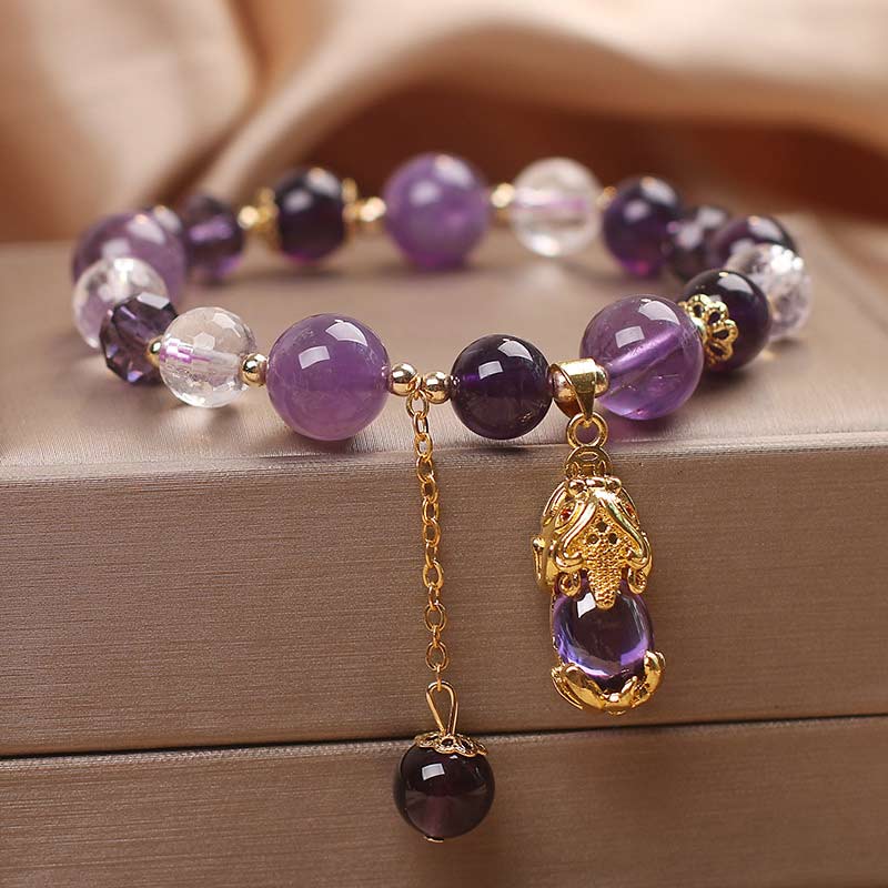 Buddha Stones  Natural Amethyst PiXiu Healing Bracelet