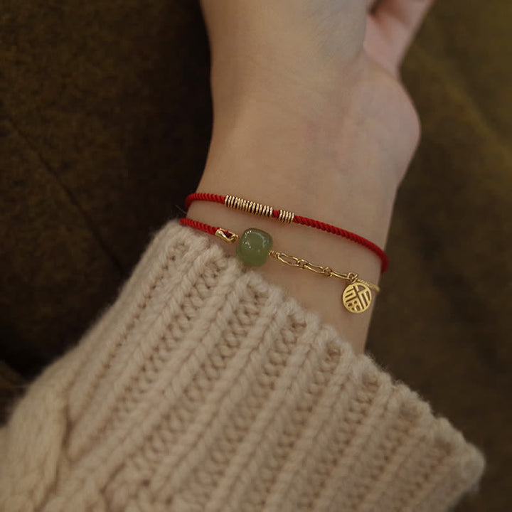 Buddha Stones Beaded Jade Luck String Chain Bracelet