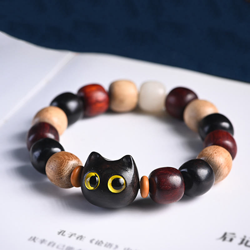 FREE Today: Release Mood Red Sandalwood Ebony Wood Cute Cat Calm Bracelet