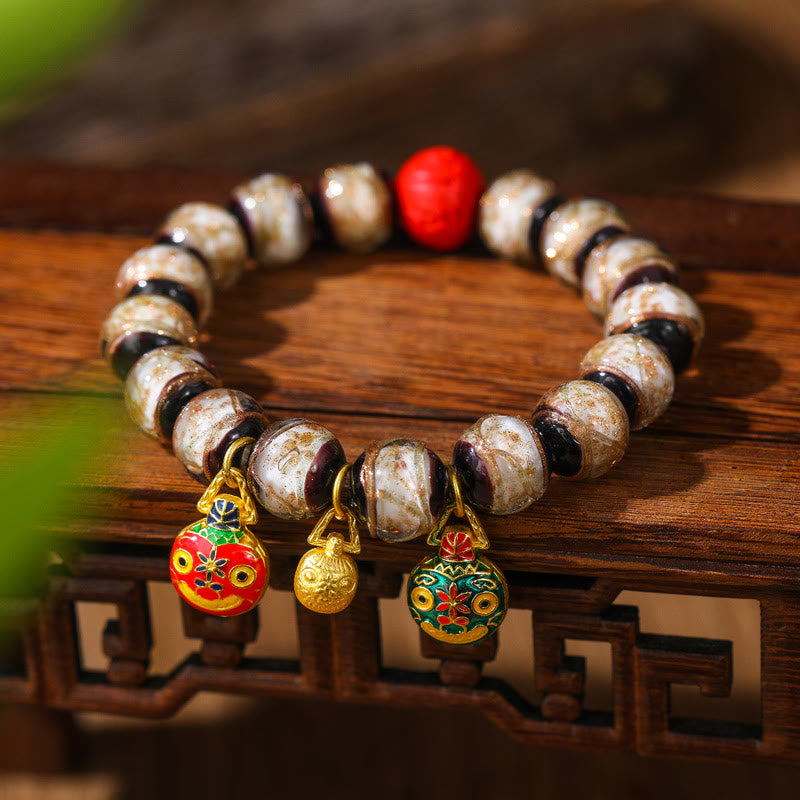 Gold Swallowing Beast Family Colorful Cinnabar Bead Bracelet